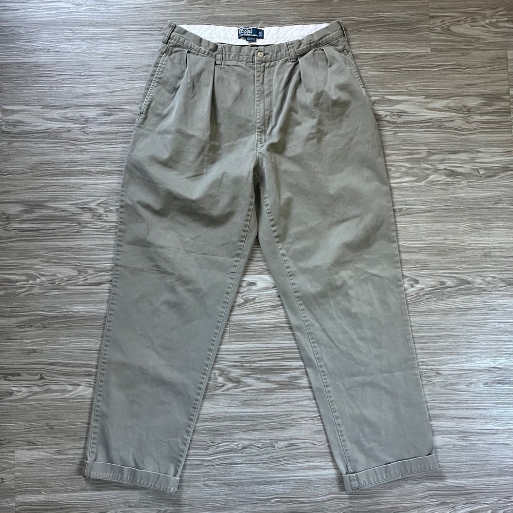 Polo Ralph Lauren Mens Andrew Pant Pleated Chino Trousers Khaki Green 36/34